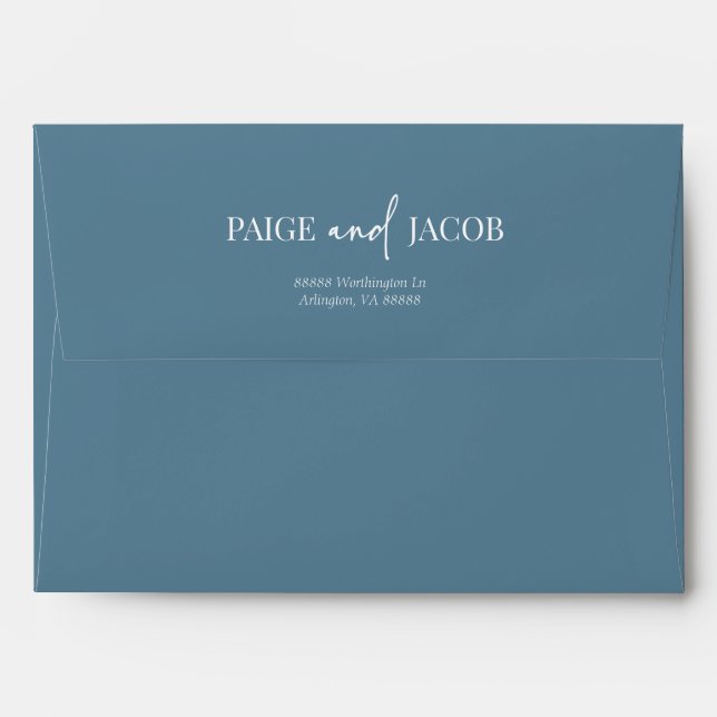 Blue Minimalist Elegant Custom Names Wedding Envelope (Back (Top Flap))