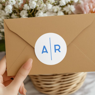 Blue Minimalist Elegant Envelope Seal, Wedding Classic Round Sticker