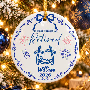 Blue Minimalist First Christmas Retired  Ceramic Tree Decoration