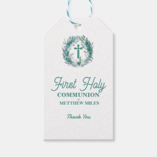 Blue Minimalist floral first catholic communion Gift Tags