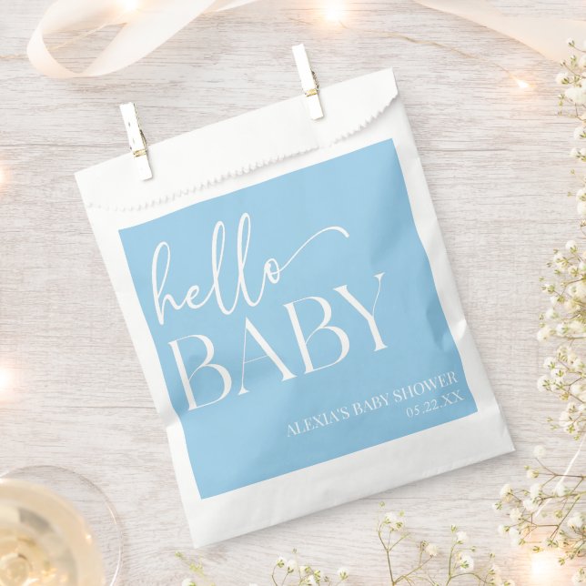 Blue Minimalist Hello Baby Baby Shower Favour Bags (Clipped)