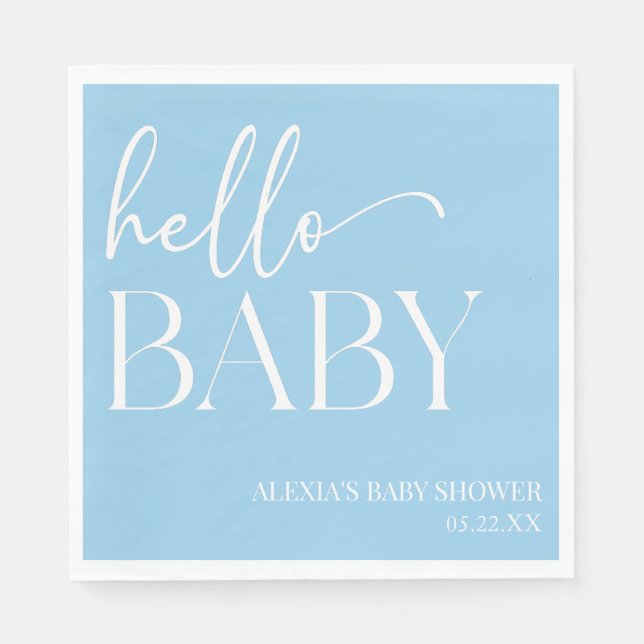 Blue Minimalist Hello Baby Baby Shower Napkin (Front)