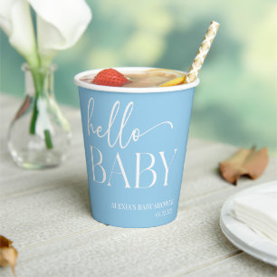 Blue Minimalist Hello Baby Baby Shower Paper Cups