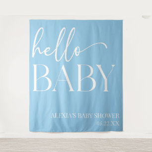 Blue Minimalist Hello Baby Baby Shower Tapestry