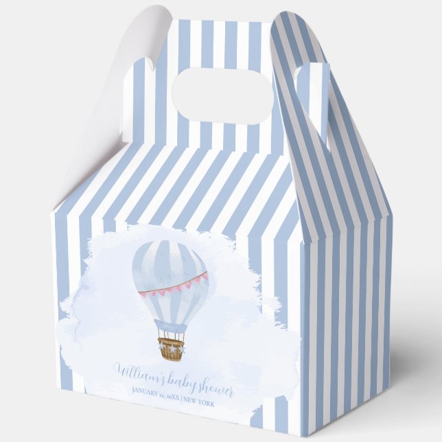 Blue Minimalist Hot Air Balloon Boy Baby Shower Favour Box (Back)