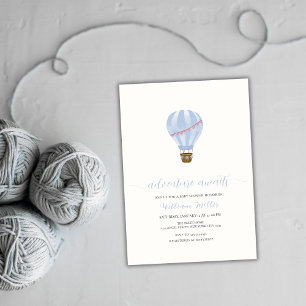 Blue Minimalist Hot Air Balloon Boy Baby Shower  Invitation