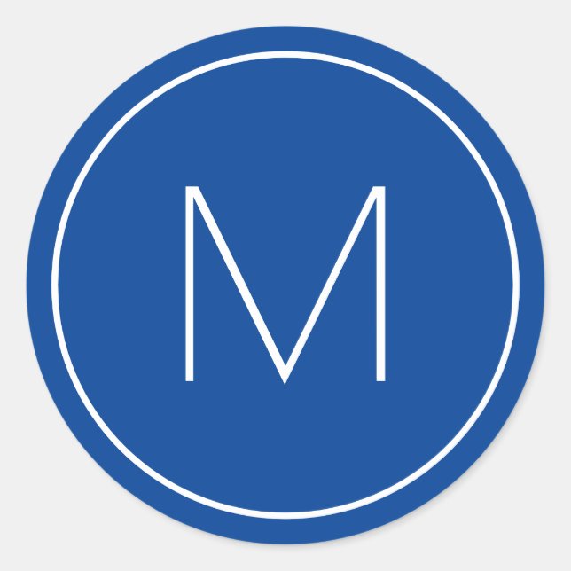 Blue Minimalist Modern Font Single Letter Monogram Classic Round Sticker (Front)