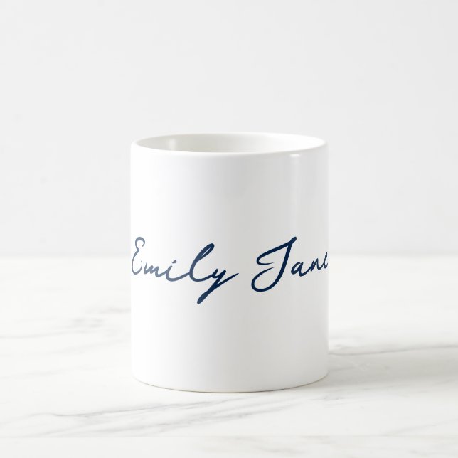 Blue Minimalist Modern Handwriting Coffee Mug (Center)