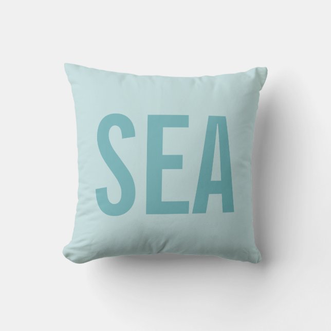 Blue minimalist modern sea / beach pillow (Front)