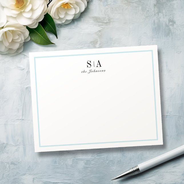 Blue Minimalist monogram personalised Stationery Card (Blue Minimalist monogram personalized Stationery)