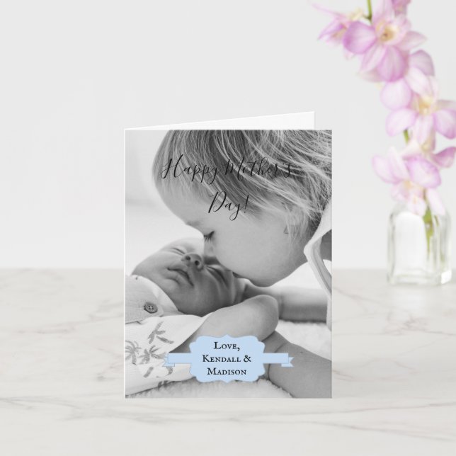 Blue Minimalist Photo Mother's Day Card (Orchid)