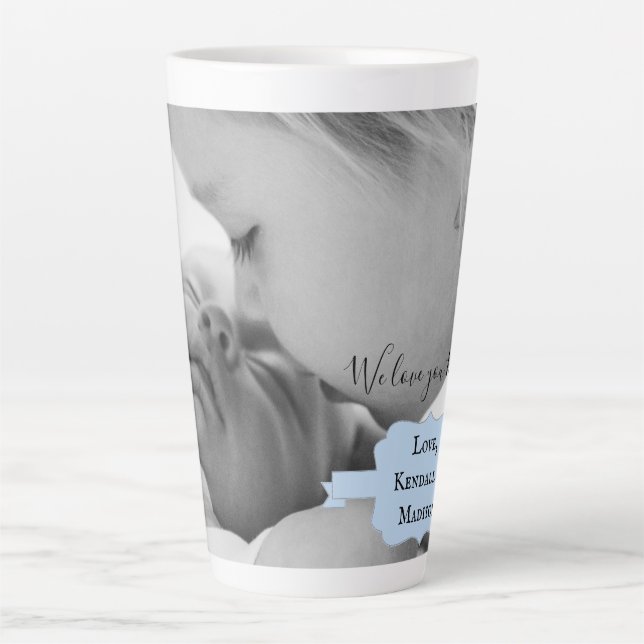 Blue Minimalist Photo Mother's Day Latte Mug (Front)