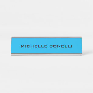 Blue Minimalist Plain Modern Desk Name Plate