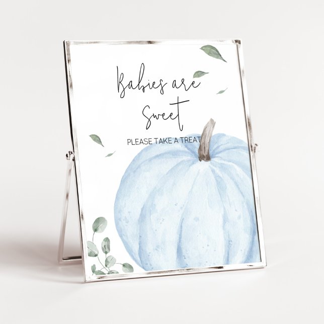Blue Minimalist Pumpkin Babies are Sweet Poster (Watercolor Pumpkin Baby Shower Babies are Sweet Sign)