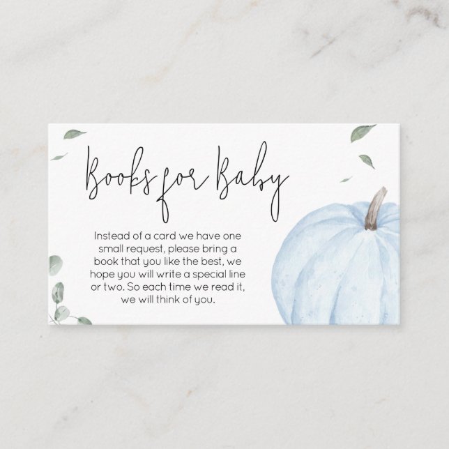 Blue Minimalist Pumpkin Baby Shower Books for Baby Enclosure Card (Front)