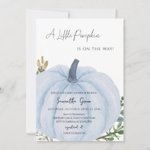 Blue Minimalist Pumpkin Baby Shower Invitation