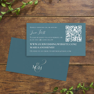 Blue Minimalist QR Code Wedding Reply Enclosure Card