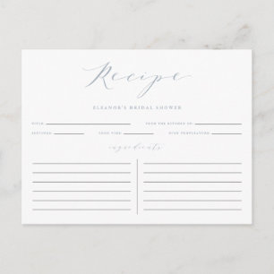 Blue Minimalist Script Bridal Shower Recipe Card