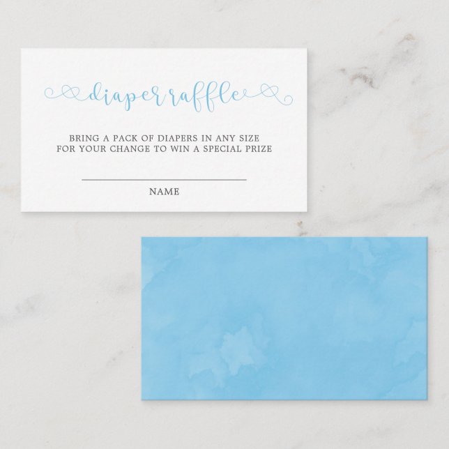 Blue Minimalist Script Diaper Raffle Business Card (Front/Back)