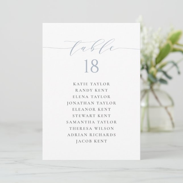 Blue Minimalist Script Seating Plan Table Number (Standing Front)