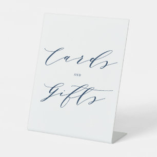 Blue Minimalist Script Wedding Cards and Gifts Pos Pedestal Sign