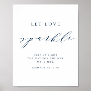 Blue Minimalist Script Wedding Let Love Sparkle Poster