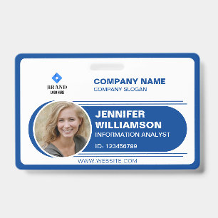 Blue Minimalist Tag Business QR Employee Photo ID  Badge