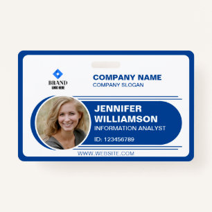 Blue Minimalist Tag Business QR Employee Photo ID ID Badge