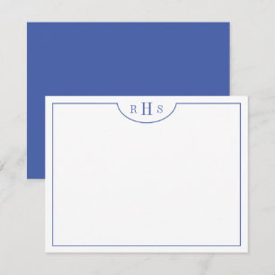 Blue Minimalist Three Monogram One Border Card
