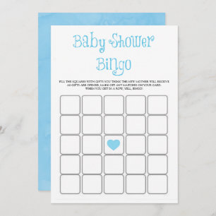 Blue Minimalist Typography Baby Shower Bingo Card