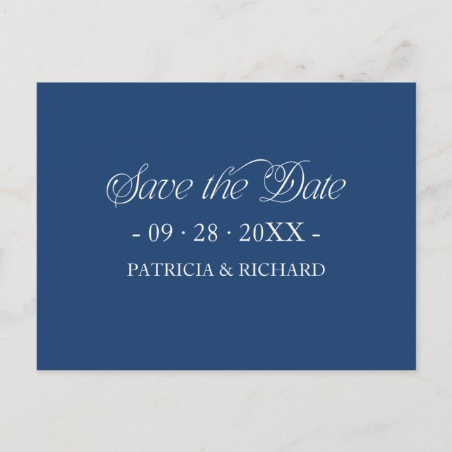 Blue Minimalist Typography Save the Date Postcard (Front)