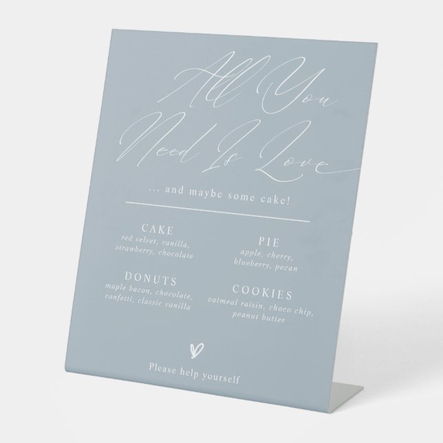 Blue Minimalist Wedding Dessert Bar Menu Sign (Front)