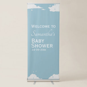 Blue Minimalistic rustic  baby boy baby shower Retractable Banner