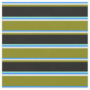 Blue, Mint Cream, Green, Black & Aquamarine Lines Fabric