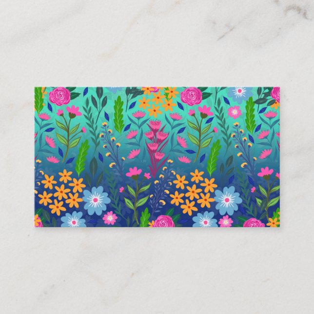 Blue Mint Gradient Garden Flowers Pretty Design Business Card (Front)