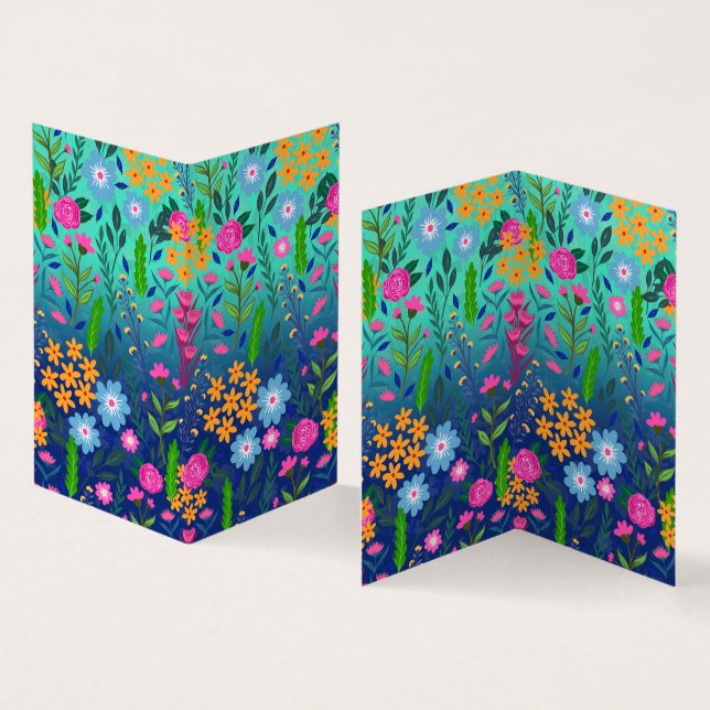Blue Mint Gradient Garden Flowers Pretty Design Business Card (Inside and Outside)