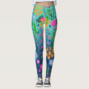 Blue Mint Gradient Garden Flowers Pretty Design Leggings