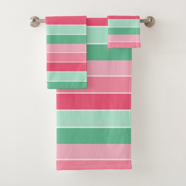 Blue Mint Green Pink Pastel Colours Template Bath Towel Set (Insitu)