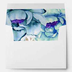 Blue, mint green watercolor flowers floral wedding envelope