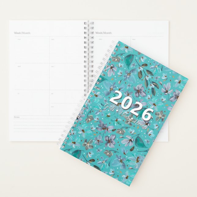 Blue Mint Magic Watercolor Floral 2026 Customized Planner (Display)