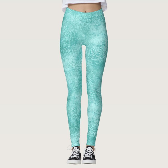 Blue Mint Sea Green Coral Texture Leggings (Front)