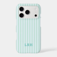 Blue Mint Stripe Vintage Tiny Initials Monogram