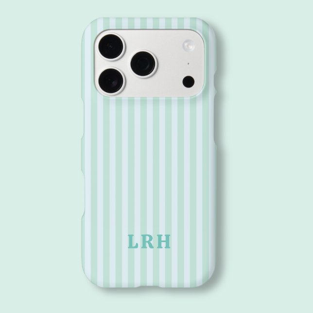 Blue Mint  Stripe Vintage Tiny Initials Monogram (Mint Green Stripe Phone Cases Aesthetic)