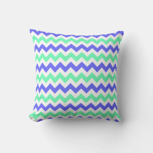 Blue Mint White Chevron Pattern Cushion