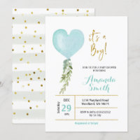 Blue Miny Balloon boy baby shower invitation
