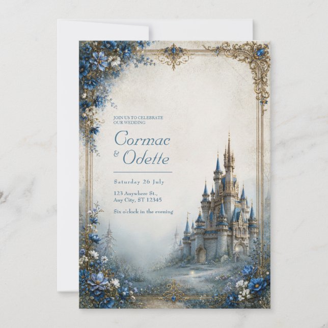 Blue Mist Castle Wedding Invitation (Front)