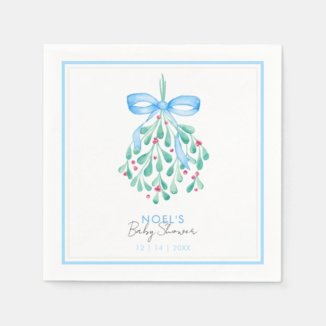 Blue Mistletoe Baby Shower Napkins (Front)