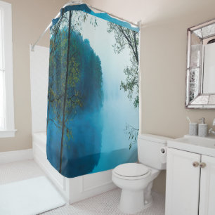 Blue Misty River Panoramic View Photo Shower Curtain