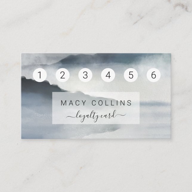 Blue misty watercolor mountains loyalty card (Front)