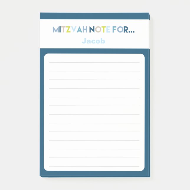 Blue Mitzvah Note: 4x6 Sticky Pad Post-it Notes (Front)